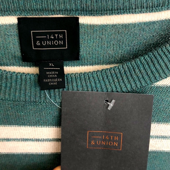 NWT Men's Sweater Cotton and Cashmere Blend- Light green and Ivory stripe I XL - Picture 8 of 13